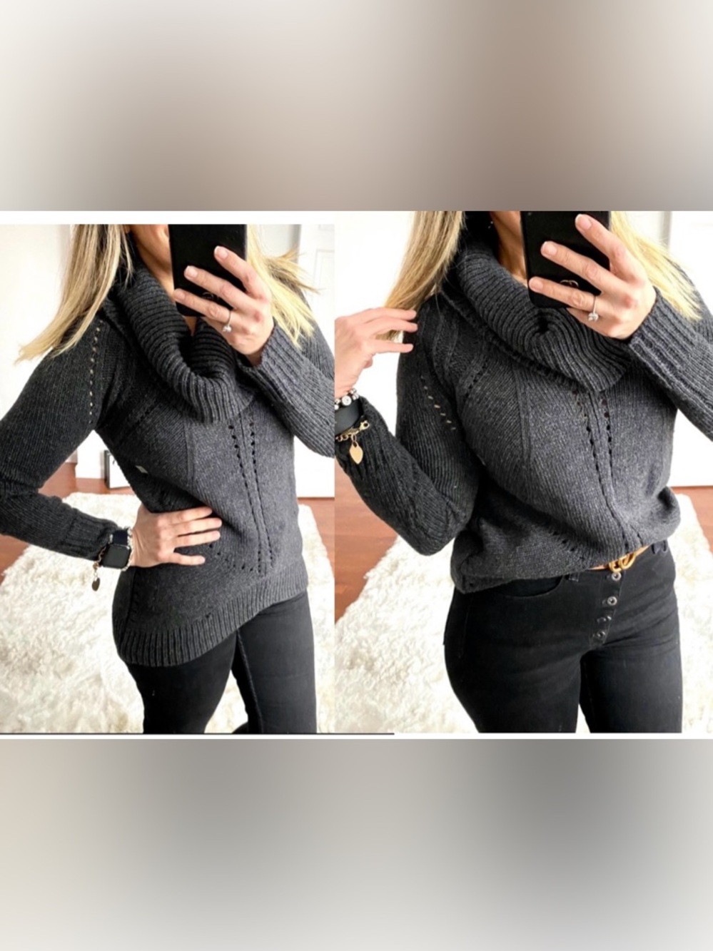 LOFT Charcoal Gray Cowl Neck Asymmetrical‎ Hem Sweater Size S